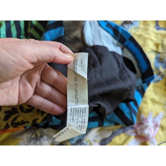 DESIGUAL Graphic Sheath Dress Lined Sleeveless Artsy Asian Appliqué Pocket SZ 38 - Picture 3 of 8